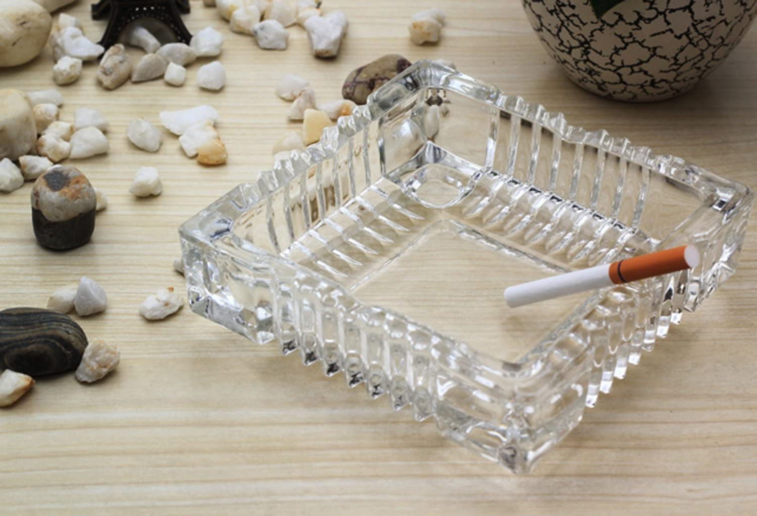 7inch Crystal Clear Glass Ashtray 7" Square Heavy-Duty Crystal Cigar & Cigarette Ashtray for Home, Bar, or Outdoor Use