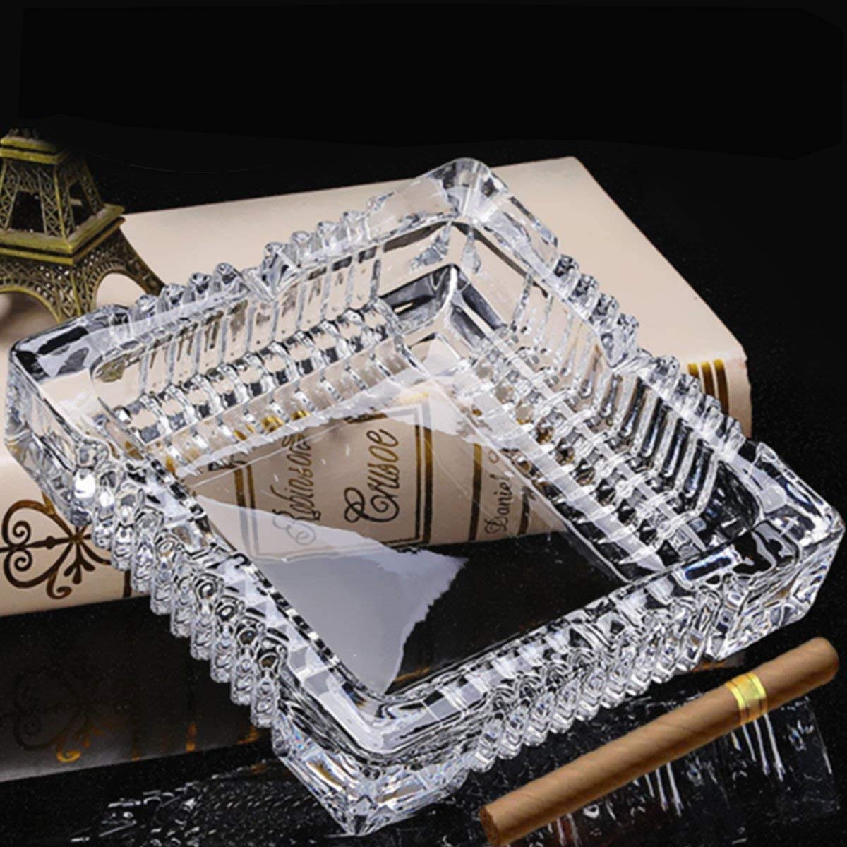 7inch Crystal Clear Glass Ashtray 7" Square Heavy-Duty Crystal Cigar & Cigarette Ashtray for Home, Bar, or Outdoor Use