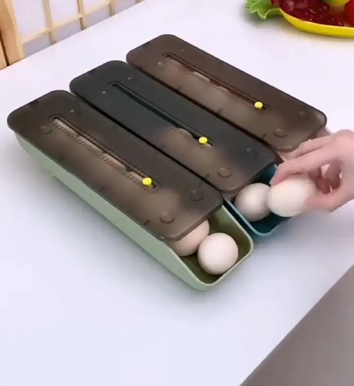 Automatic Rolling Egg Storage Box Plastic Storage Container Kitchen Fridge Storage Organization Eggs Holder Basket Cartons Tray