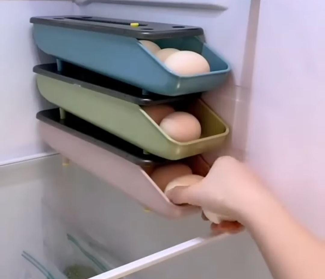 Automatic Rolling Egg Storage Box Plastic Storage Container Kitchen Fridge Storage Organization Eggs Holder Basket Cartons Tray