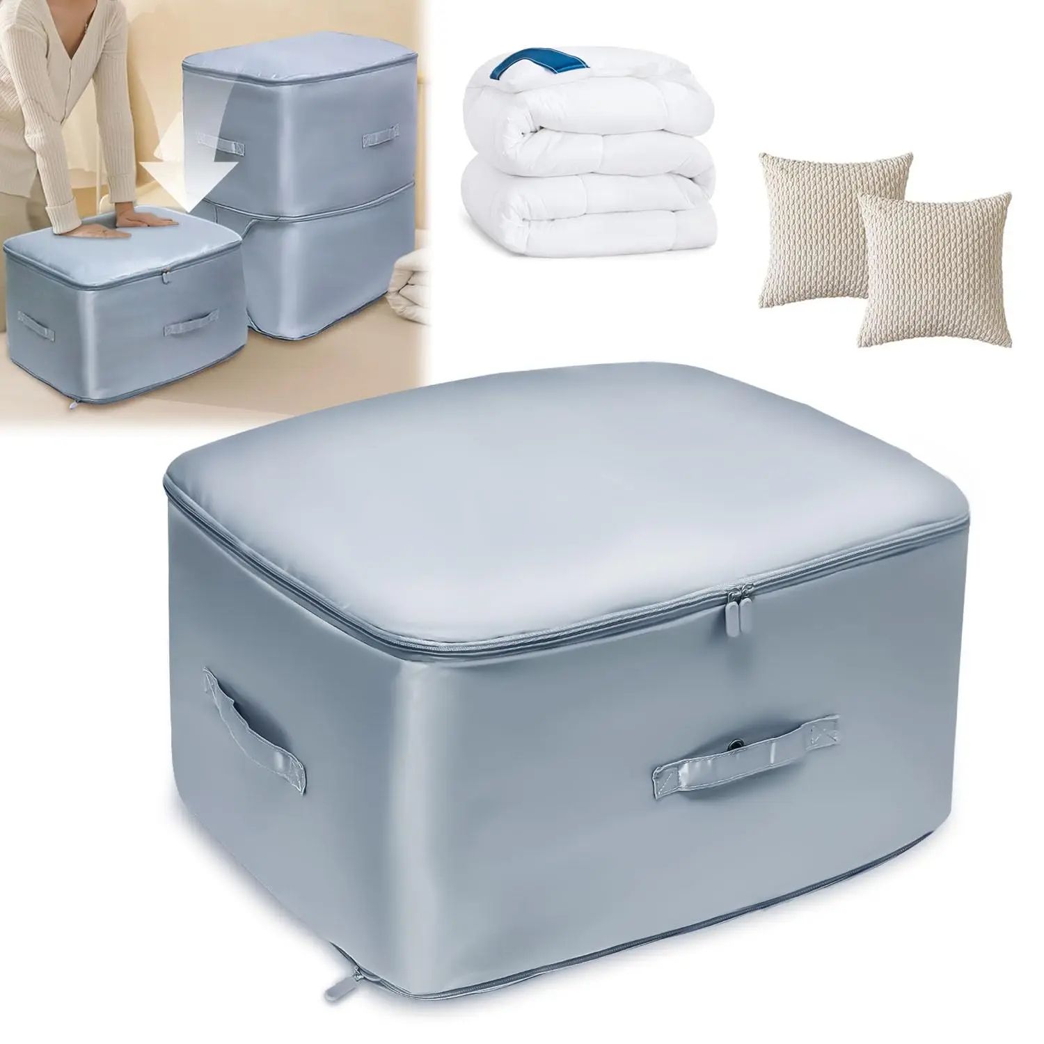 Foldable Ultra Space Saving Self Compression Organizer, Quilt Bags for Storage,Moving Organizer Bags for Comforters and Blankets