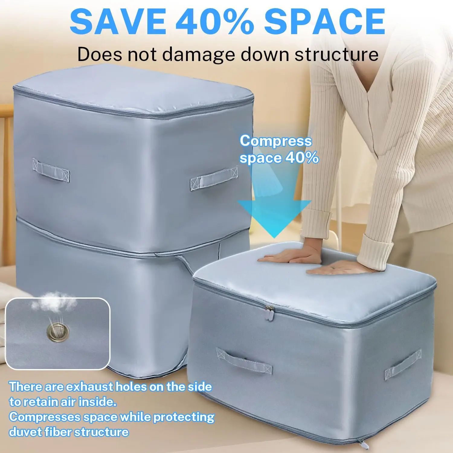 Foldable Ultra Space Saving Self Compression Organizer, Quilt Bags for Storage,Moving Organizer Bags for Comforters and Blankets