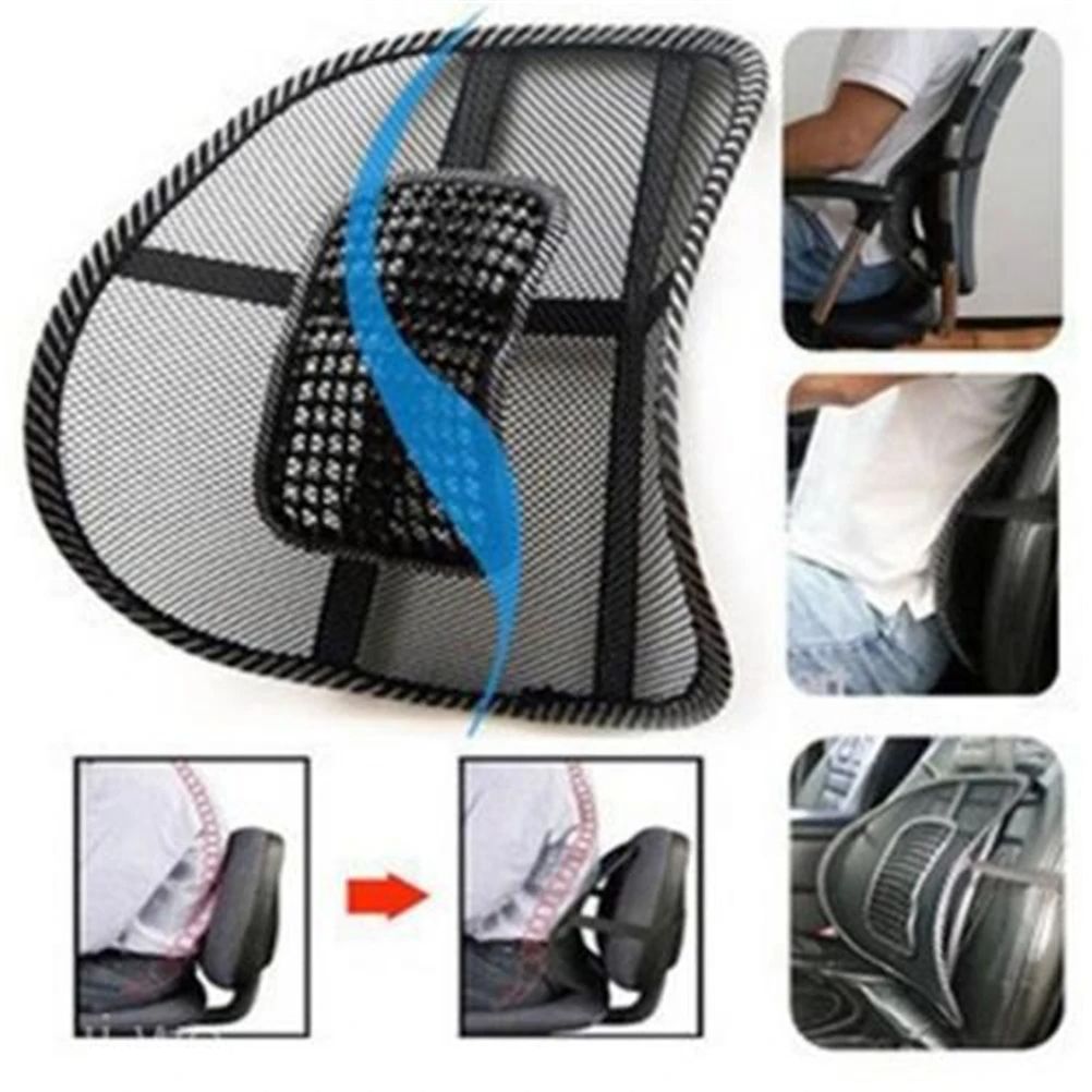 Lumbar Support Back Cushion Soft Car Seat Chair Cushion Pad Black Mesh Massage Vent Mesh Lumbar Lower Back Brace Support Seat