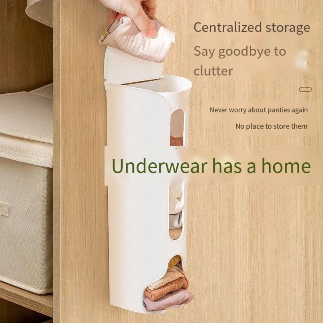 Wall-Mounted Underwear Storage Box – Punch-Free Three-in-One Sock & Underwear Organizer, Space-Saving Lazy Storage Solution