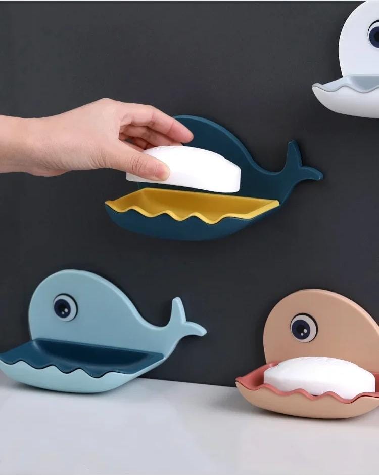 Whale Soap Box – Punch-Free Wall-Mounted Double-Layer Bathroom Rack, Drainable Soap & Toiletry Organizer