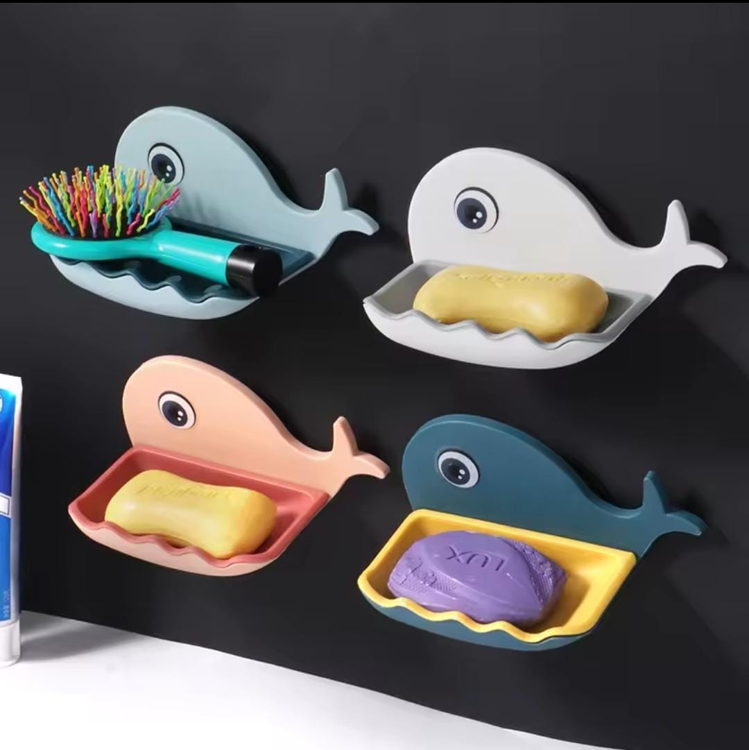 Whale Soap Box – Punch-Free Wall-Mounted Double-Layer Bathroom Rack, Drainable Soap & Toiletry Organizer
