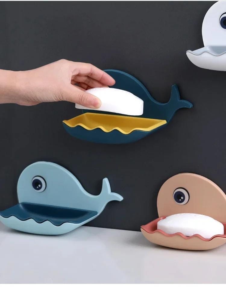 Whale Soap Box – Punch-Free Wall-Mounted Double-Layer Bathroom Rack, Drainable Soap & Toiletry Organizer