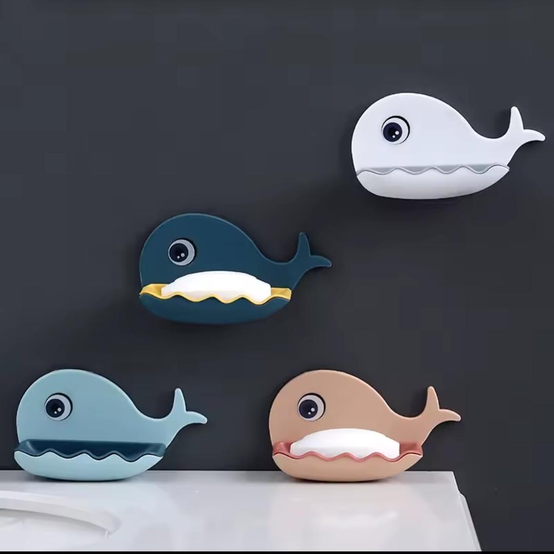 Whale Soap Box – Punch-Free Wall-Mounted Double-Layer Bathroom Rack, Drainable Soap & Toiletry Organizer