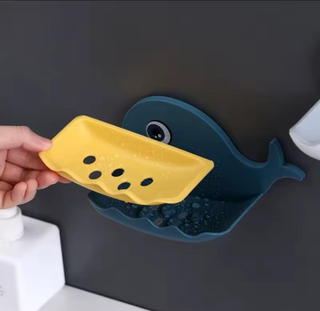 Whale Soap Box – Punch-Free Wall-Mounted Double-Layer Bathroom Rack, Drainable Soap & Toiletry Organizer