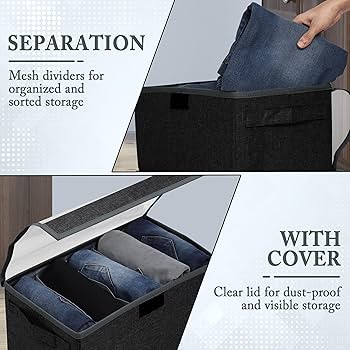 Foldable Clothes Storage Bag Laundry Bin with Lid 47x29x20cm Dustproof Large Capacity Organizer Collapsible Fabric Basket for Home Bedroom Closet Storage Space-Saving Durable Design
