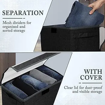 Foldable Clothes Storage Bag Laundry Bin with Lid 47x29x20cm Dustproof Large Capacity Organizer Collapsible Fabric Basket for Home Bedroom Closet Storage Space-Saving Durable Design