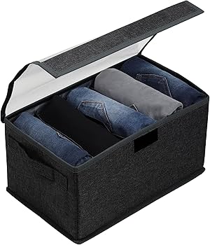 Foldable Clothes Storage Bag Laundry Bin with Lid 47x29x20cm Dustproof Large Capacity Organizer Collapsible Fabric Basket for Home Bedroom Closet Storage Space-Saving Durable Design