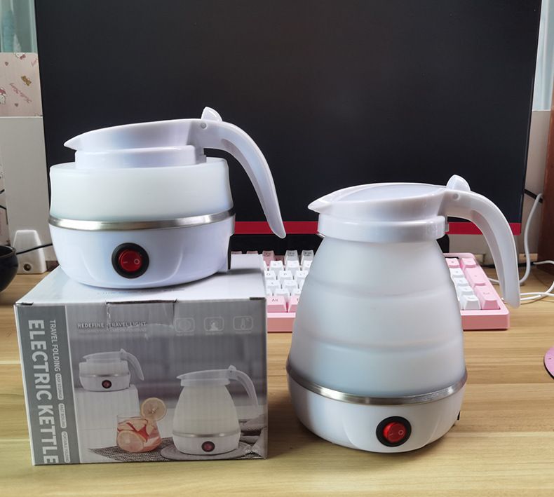 Foldable Portable Electric Kettle 600ml Silicone Body Stainless Steel Heating Base 600W Fast Boil Travel Kettle White Blue Compact Lightweight Demo Available Wholesale