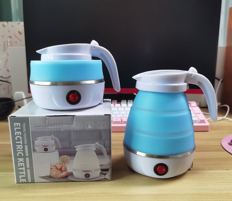 Foldable Portable Electric Kettle 600ml Silicone Body Stainless Steel Heating Base 600W Fast Boil Travel Kettle White Blue Compact Lightweight Demo Available Wholesale