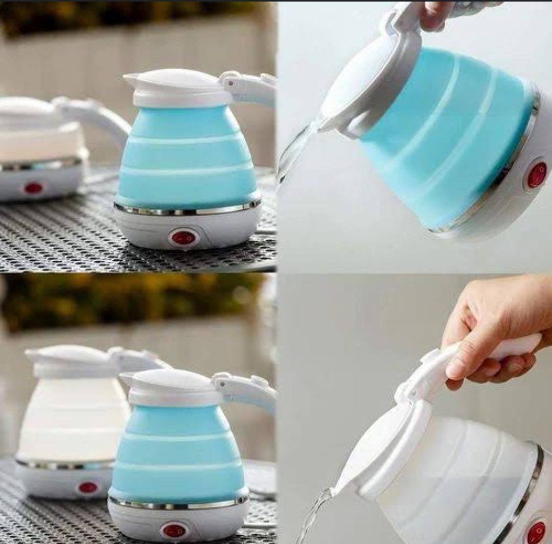 Foldable Portable Electric Kettle 600ml Silicone Body Stainless Steel Heating Base 600W Fast Boil Travel Kettle White Blue Compact Lightweight Demo Available Wholesale