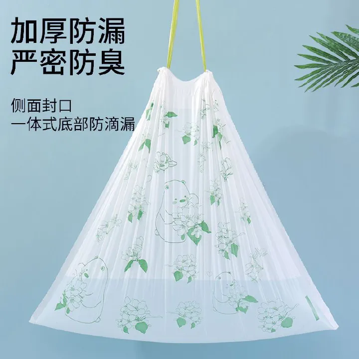 Camellia Flower Scented Tear-Free Garbage Bags Extra Thick Degradable Kitchen Household Trash Bag 30pcs Roll Strong Durable Deodorant Plastic Bag for Home Use