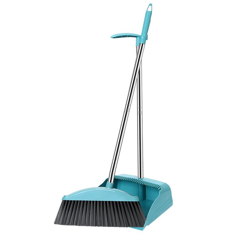 Broom and Dustpan Set Soft Wool Household Sweeping Combination Non-Sticky Hair Garbage Shovel Blue Grey Durable Cleaning Tool for Home Use