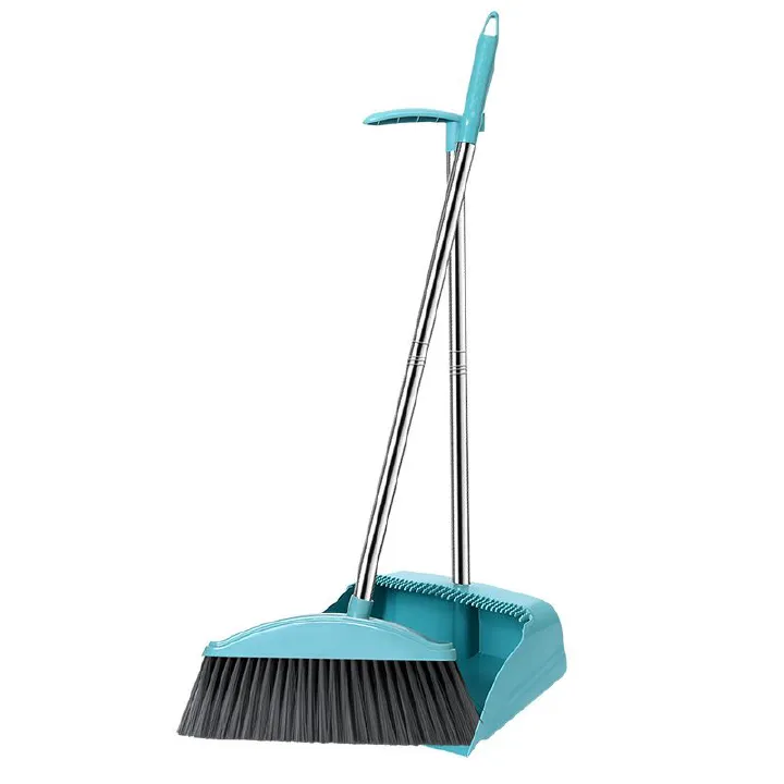 Broom and Dustpan Set Soft Wool Household Sweeping Combination Non-Sticky Hair Garbage Shovel Blue Grey Durable Cleaning Tool for Home Use