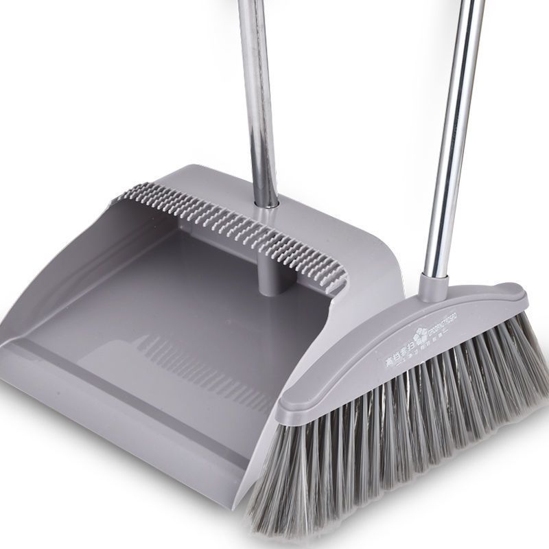 Broom and Dustpan Set Soft Wool Household Sweeping Combination Non-Sticky Hair Garbage Shovel Blue Grey Durable Cleaning Tool for Home Use