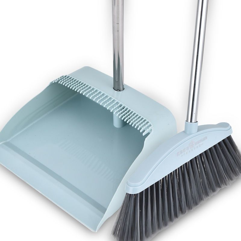 Broom and Dustpan Set Soft Wool Household Sweeping Combination Non-Sticky Hair Garbage Shovel Blue Grey Durable Cleaning Tool for Home Use