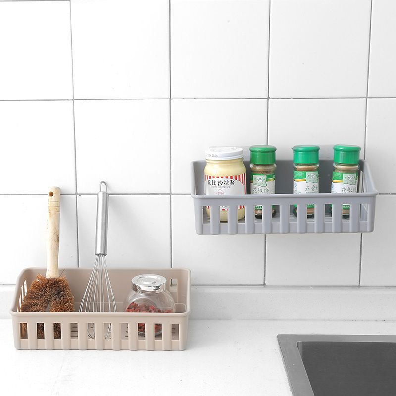 Plain Hollow Bathroom Storage Rack: Non-Perforated Seamless Wall-Mounted Toiletries Basket White Blue Grey Beige Space-Saving Durable Moisture-Resistant Organizer Gift.