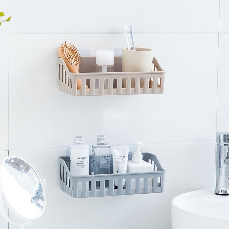 Plain Hollow Bathroom Storage Rack: Non-Perforated Seamless Wall-Mounted Toiletries Basket White Blue Grey Beige Space-Saving Durable Moisture-Resistant Organizer Gift.