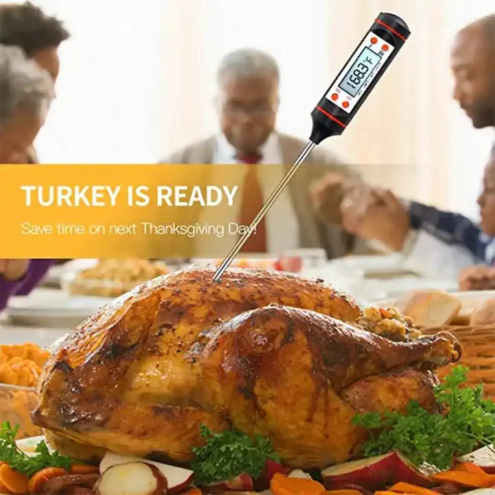 Food Thermometer for Barbecue and Baking: Insertable Bread Liquid Kitchen Electronic Probe Thermometer Black White Instant-Read Cooking Tool for BBQ, Oven, Candy, Milk, and Roasting.