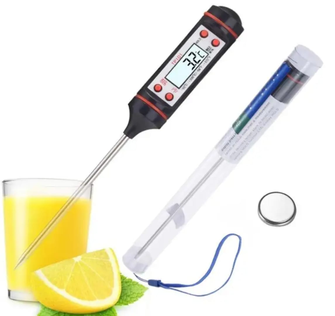 Food Thermometer for Barbecue and Baking: Insertable Bread Liquid Kitchen Electronic Probe Thermometer Black White Instant-Read Cooking Tool for BBQ, Oven, Candy, Milk, and Roasting.