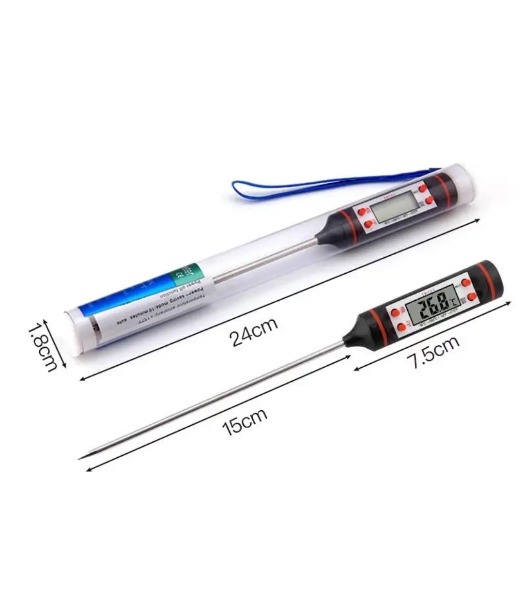 Food Thermometer for Barbecue and Baking: Insertable Bread Liquid Kitchen Electronic Probe Thermometer Black White Instant-Read Cooking Tool for BBQ, Oven, Candy, Milk, and Roasting.
