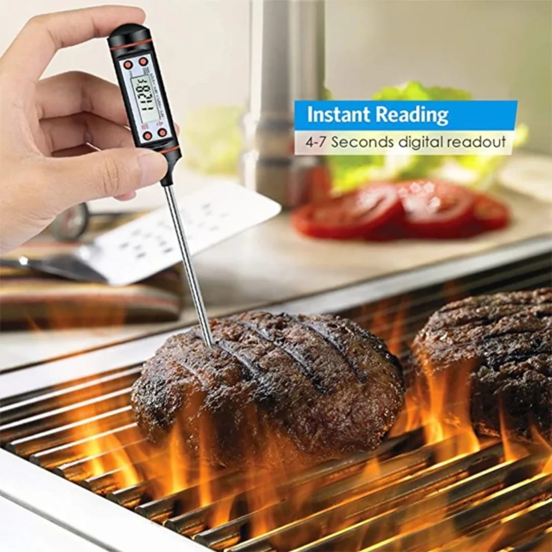 Food Thermometer for Barbecue and Baking: Insertable Bread Liquid Kitchen Electronic Probe Thermometer Black White Instant-Read Cooking Tool for BBQ, Oven, Candy, Milk, and Roasting.