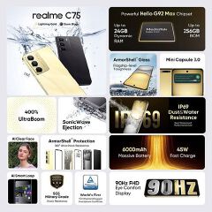 [Black Friday Sale] Realme C75 128GB+8GB 6.72'' 90Hz 6000mAh 45W 50MP Camera Mediatek Helio G92 Max (12 nm) IP69 Dust Water Resistant Android 14 Type-C Dual Sim Smart Phones Fingerprint Unlock phone