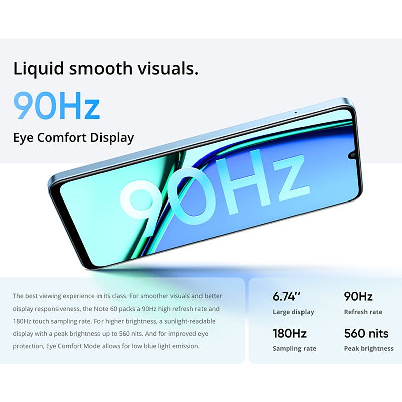 New Arrival Realme Note 60 256GB ROM + 8(4+4)GB RAM 6.74" 90Hz 32MP AI Camera IP64 Dust Water Resistant Android 14 Ultra Slim 5000mAh Type-C Smart Phones Side Fingerprint phone