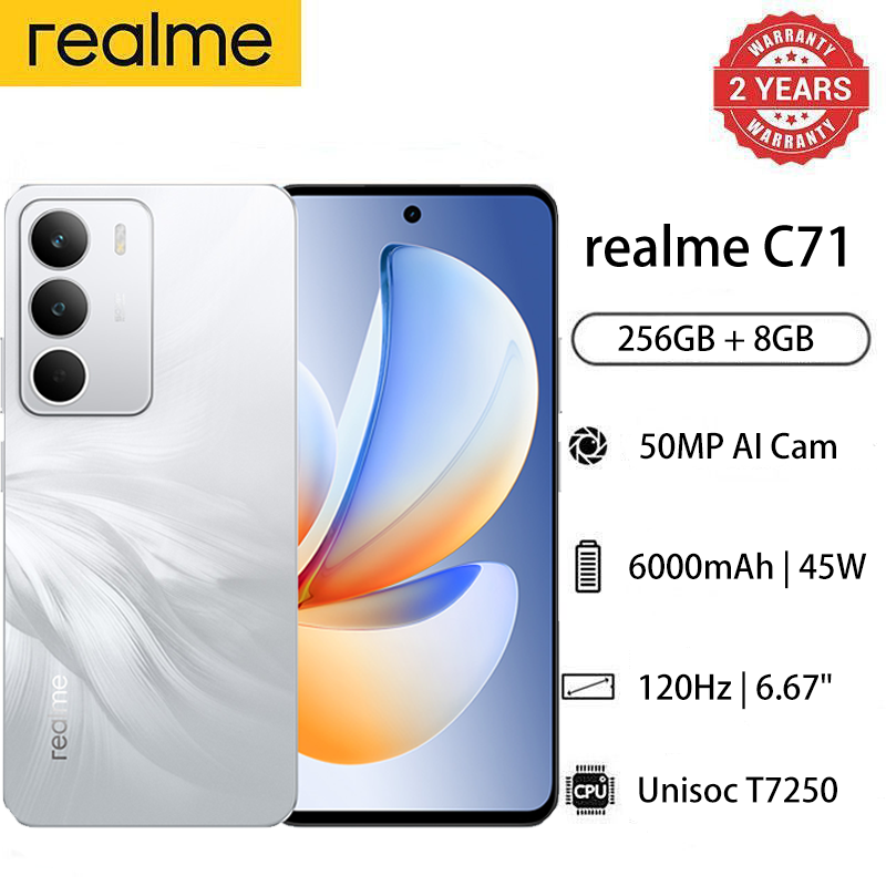 New Arrival Realme C71 24(8+16)GB RAM + 256GB ROM 6.67" 120Hz 50MP AI cam 6000mAh Dust Water Resistant Android 15 Type-C Dual Sim Side Fingerprint Smart Phones