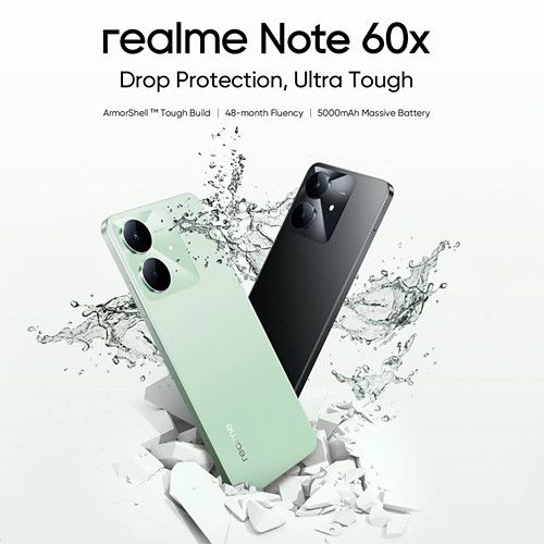 [48-month Fluency] New Arrival Realme Note 60x  12(4+8)GB RAM + 128GB ROM  90Hz  5000mAh ArmorShell Protection IP54 Dust & Water Resistance 7.84mm Thickness Android 14  Type-C Dual-SIM Smartphones