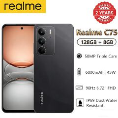 [Black Friday Sale] Realme C75 128GB+8GB 6.72'' 90Hz 6000mAh 45W 50MP Camera Mediatek Helio G92 Max (12 nm) IP69 Dust Water Resistant Android 14 Type-C Dual Sim Smart Phones Fingerprint Unlock phone