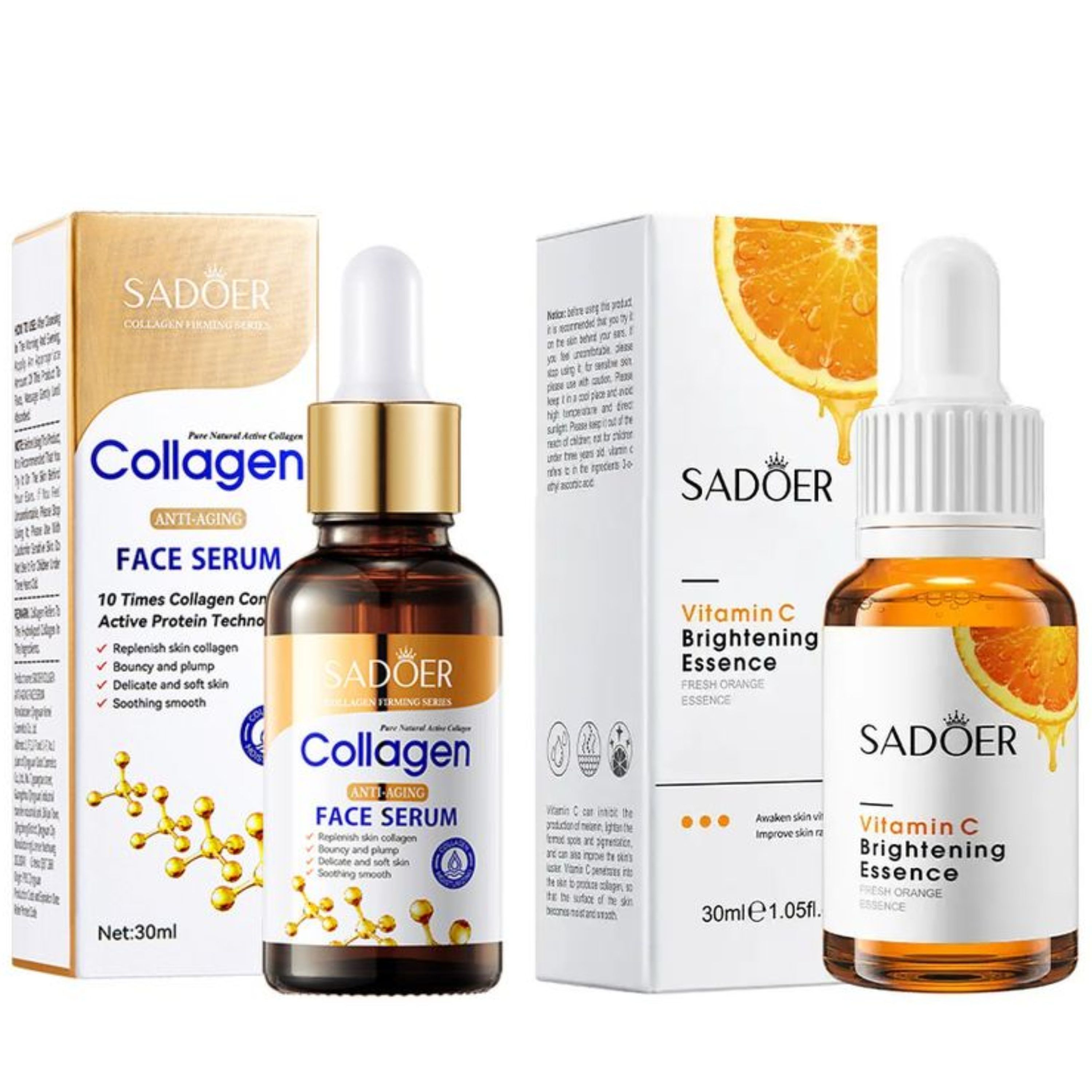 2 in 1 Collagen Serum + Vitamin C Face Serum for Anti Aging, Anti Wrinkles, Face Brightening Serum Combination, Fades Acne Marks, Fades Fine Lines, Anti Acne & Pimples, Face Smoothening and Moisturize Collagen Serum+Vitamin C