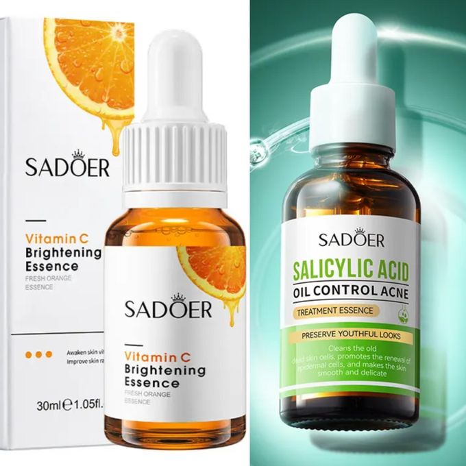 2 in 1 Vitamin C Face Brightening Serum Plus Free Salicylic Acid Acne Treatment Essence, Control Face Oil and removes Blackheads, Brightens Face, Fades Black Spots, Moisturize Face, Anti Wrinkles