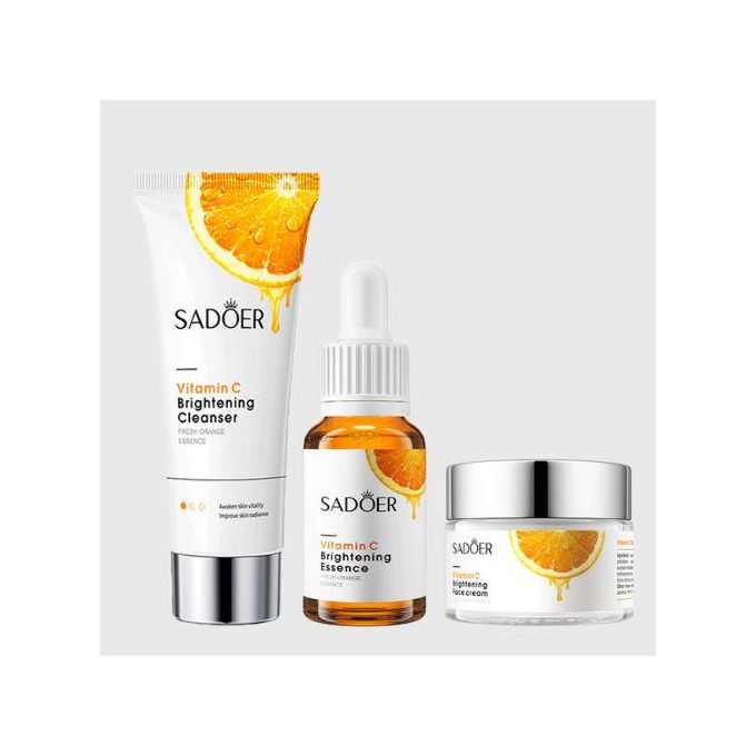 3 in 1 Vitamin C Serum, Vitamin C Brightening Facial Cleanser and Vitamin C Face Brightening Cream Skin Care Kit Anti Wrinkles, Moisturizing, Anti Aging, Fade Dark Spots, Anti Acne, Face Softening Kit