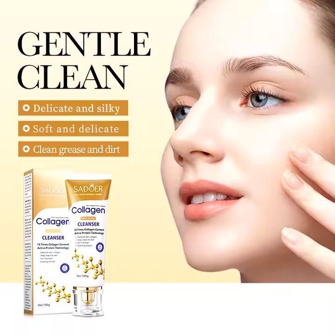 Sadoer Collagen Anti Aging Facial Cleanser, Collagen Foaming face Cleaser, can Combine with Vitamin C, Replenishes Skin Collagen, Sooth and Smoothen, Deep Cleaning, clear pores