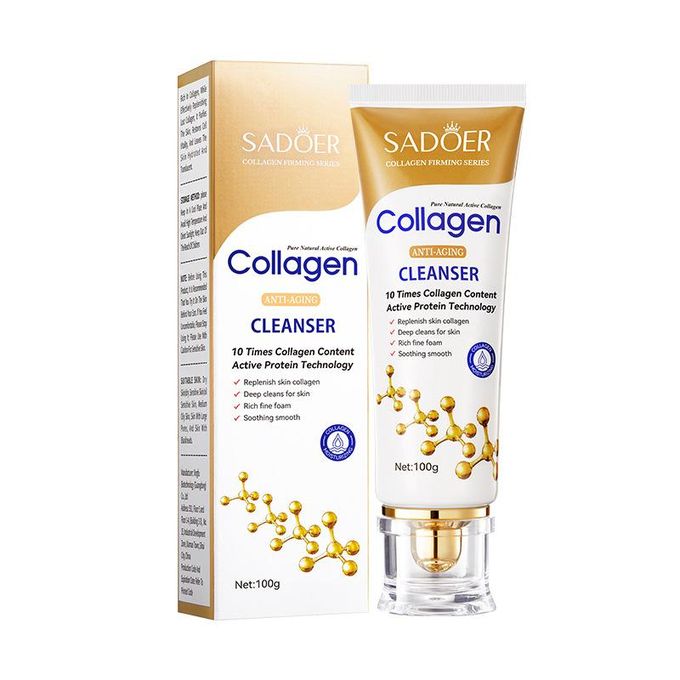 Sadoer Collagen 3 Pieces, Collagen Anti Aging Cleanser + Anti Aging Collagen Serum + Collagen Firming Face Cream, can Add Vitramin C, For Anti Aging, Moisturizing, Cleansing, Anti Wrinkles,