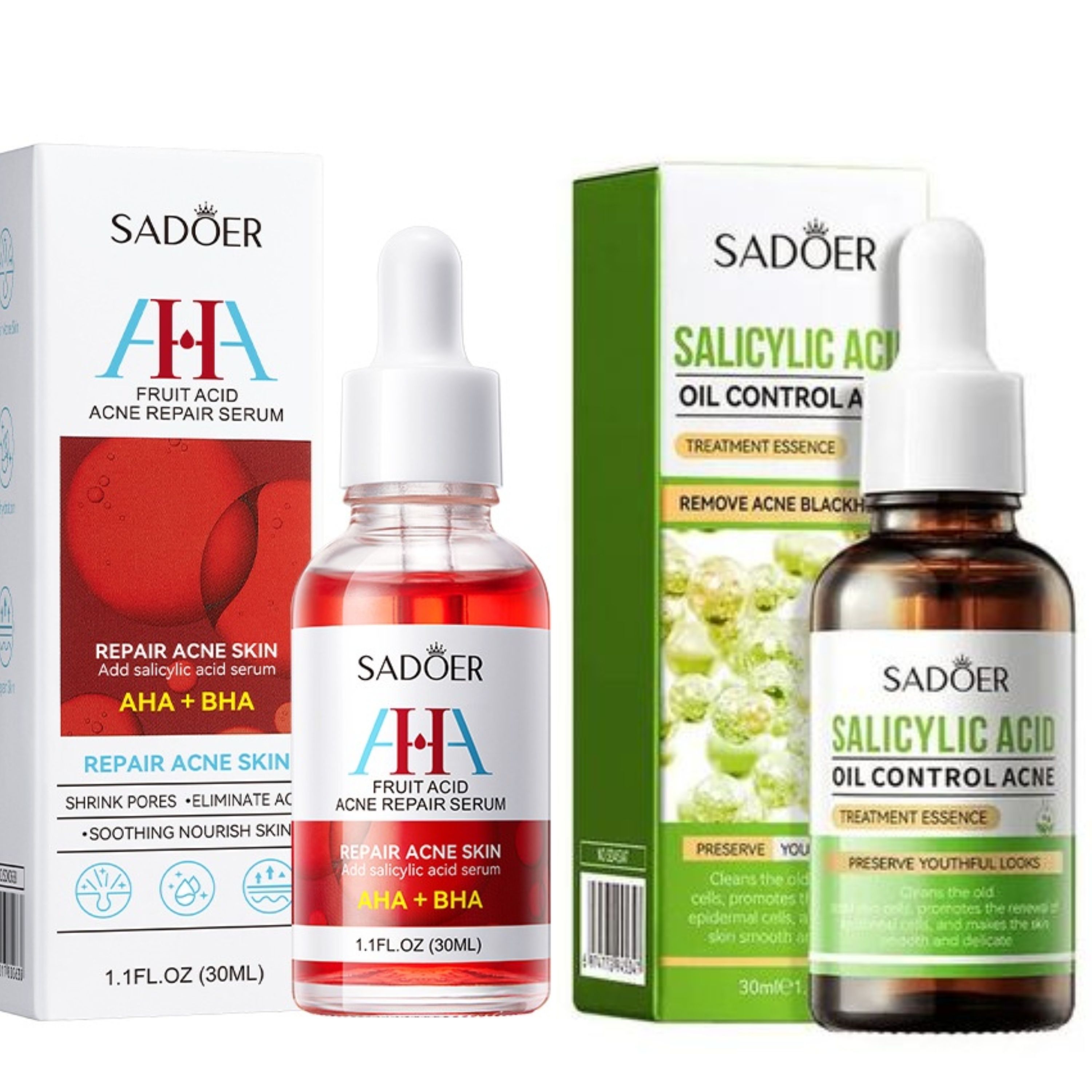 2 Pieces, Acne Repair Salicylic Acid AHA BHA Serum + Salicylic Acid Acne Treatment Essence Like Vitamin C, Face Moisturizing, Face Brightening, Anti wrinkles, Anti Aging, Removes acne, Treat Pimples