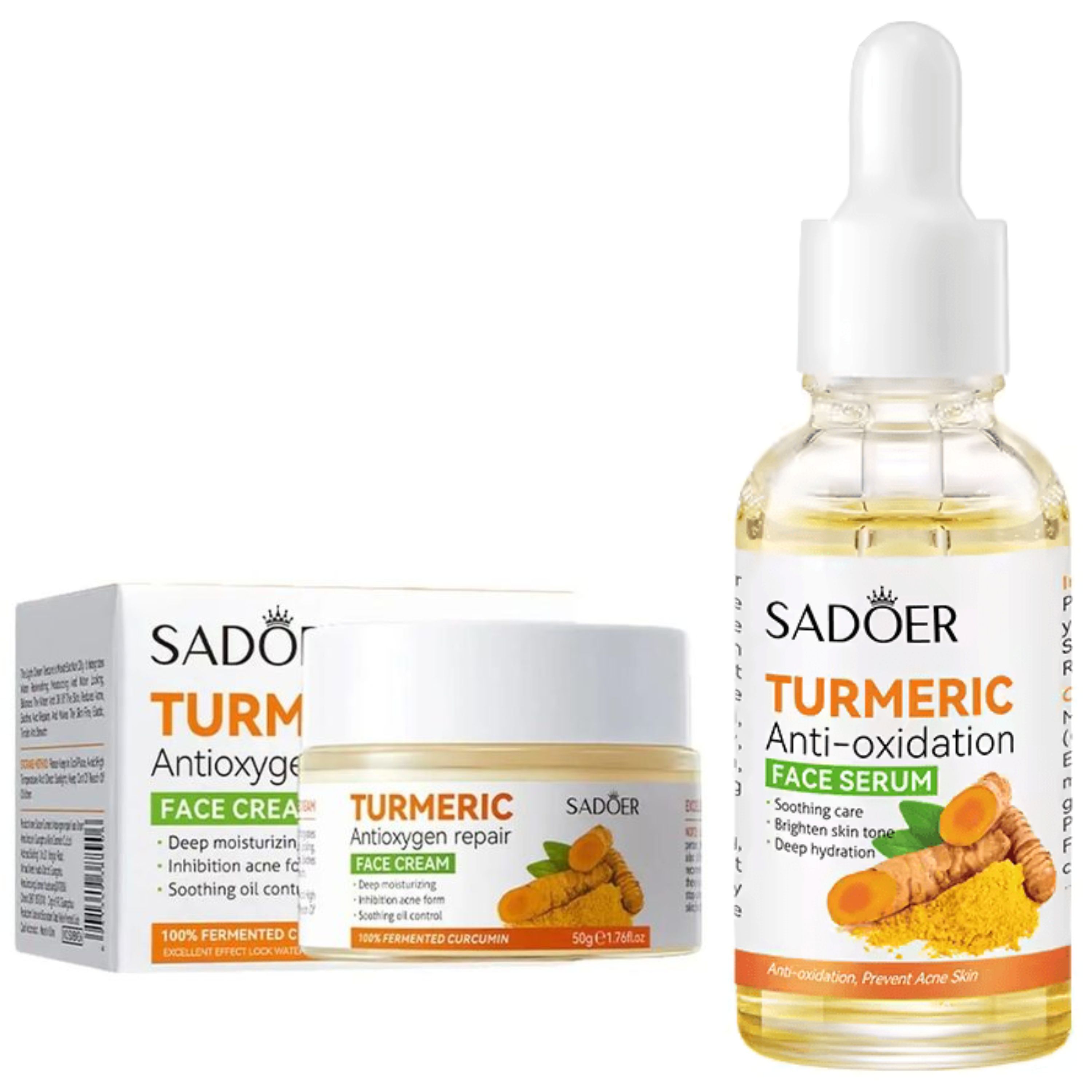 2 in 1, Tumeric Serum + Tumeric Cream, Turmeric Serum and Turmeric Cream, Cleans Dirt and Oil Residual, (can Combine with Vitamin C) Clears Pores, Shrinks Pore, Removes Acne and Pimples, Moisturize,