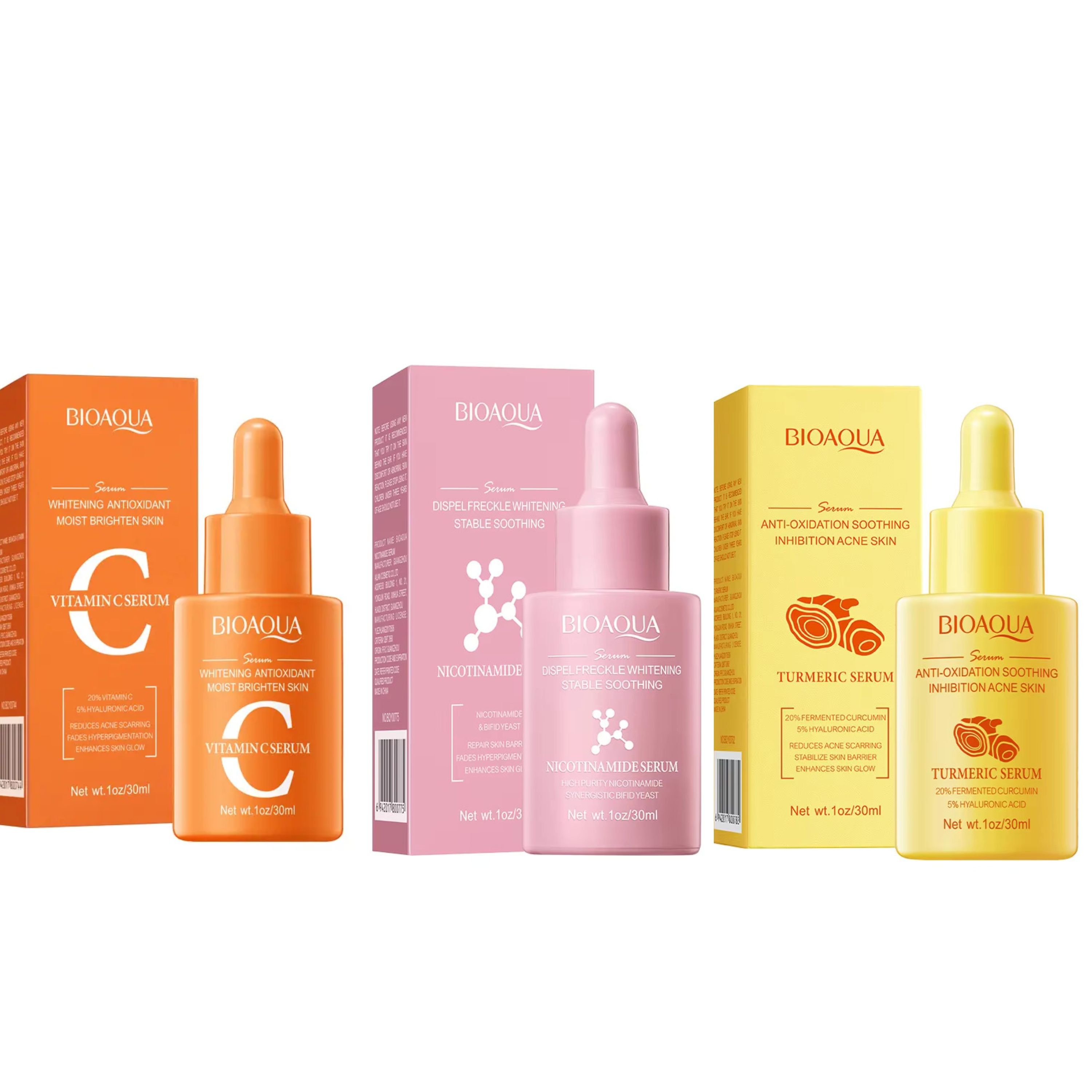 3 in 1, Vitamin C Face Serum  + Tumeric Face Serum + Niicotinamide/Niacinamide Face Brightening Serum, Anti Freckles C, Smoothening, Pore Shrinking, Whiten Black Spots, Whiten Sun Burn, Anti Acne