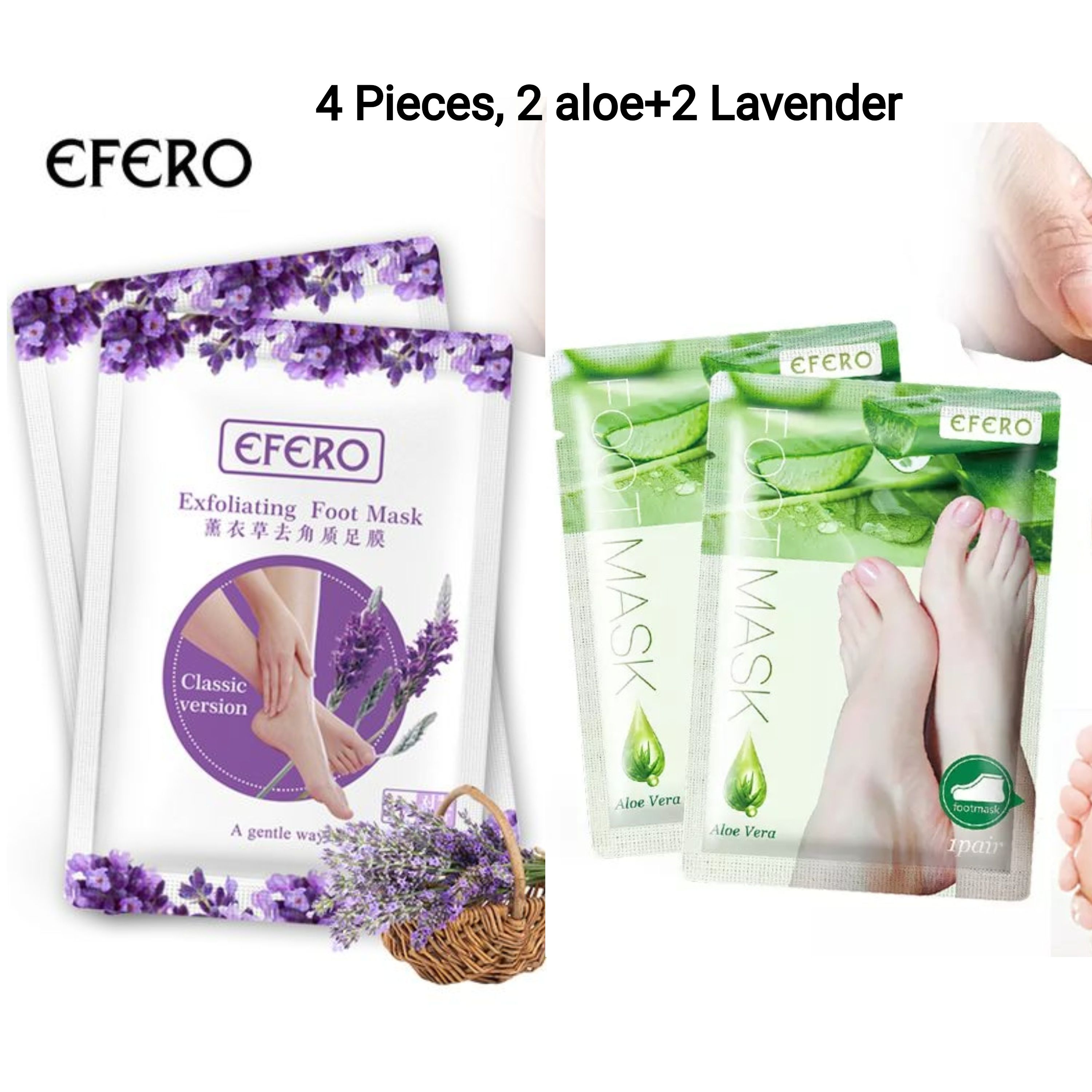 4  Pieces Exfoliating Foot Mask Package, 2 Aloe Vera Foot Peeling Mask + 2 Lavender Foot Peeling Mask Softening and Moisturizing Mask, Ensures Soft Hands and Foot