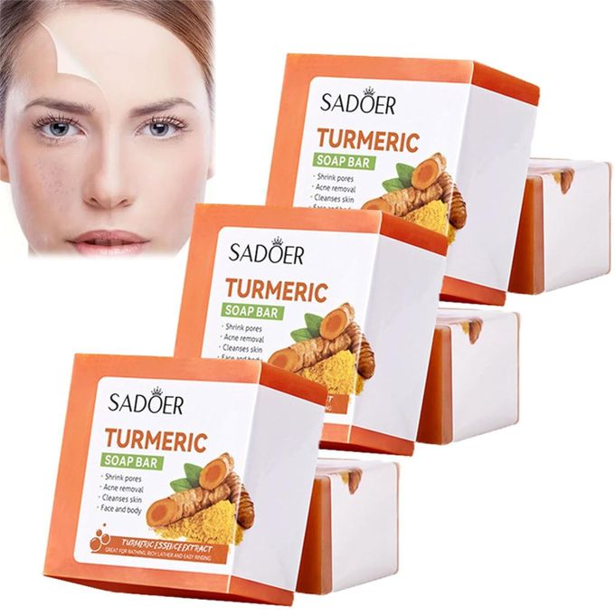 3 Pieces Turmeric Soap, Tumeric Soap, Moisturizes the Skin, Increase Water Retention, Remove Acnes, Like Vitamin C it Fade Dark Marks, Shrink Pores, Brighten Skin, Soften Skin, Anti Acne, Oil Control