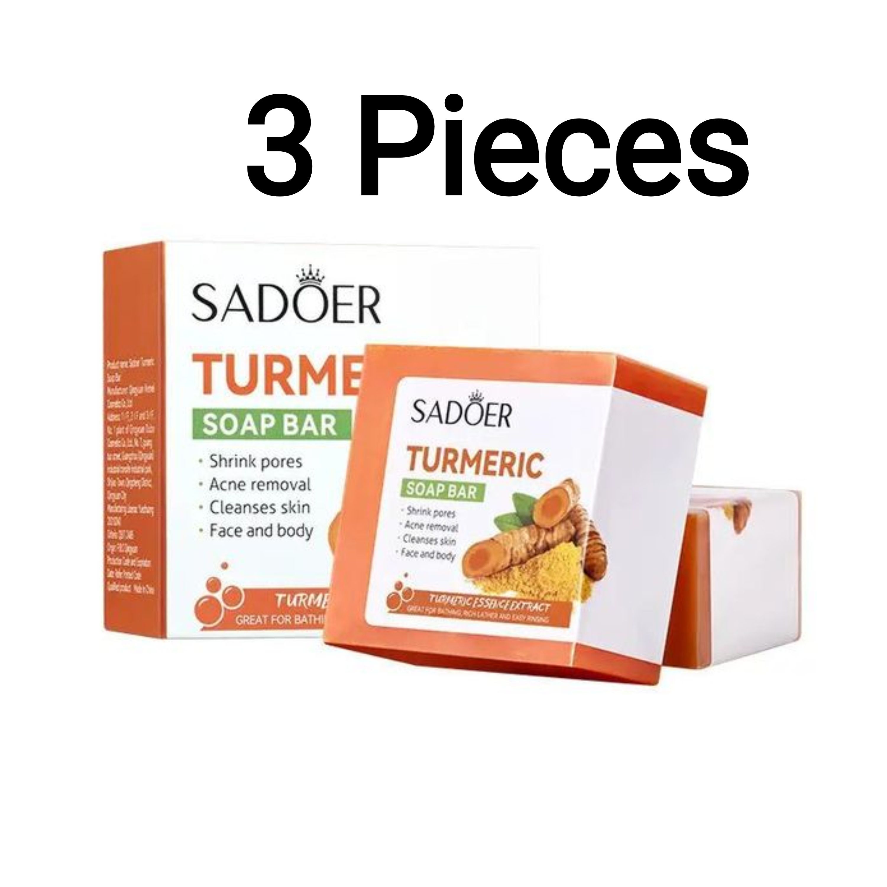 3 Pieces Turmeric Soap, Tumeric Soap, Moisturizes the Skin, Increase Water Retention, Remove Acnes, Like Vitamin C it Fade Dark Marks, Shrink Pores, Brighten Skin, Soften Skin, Anti Acne, Oil Control