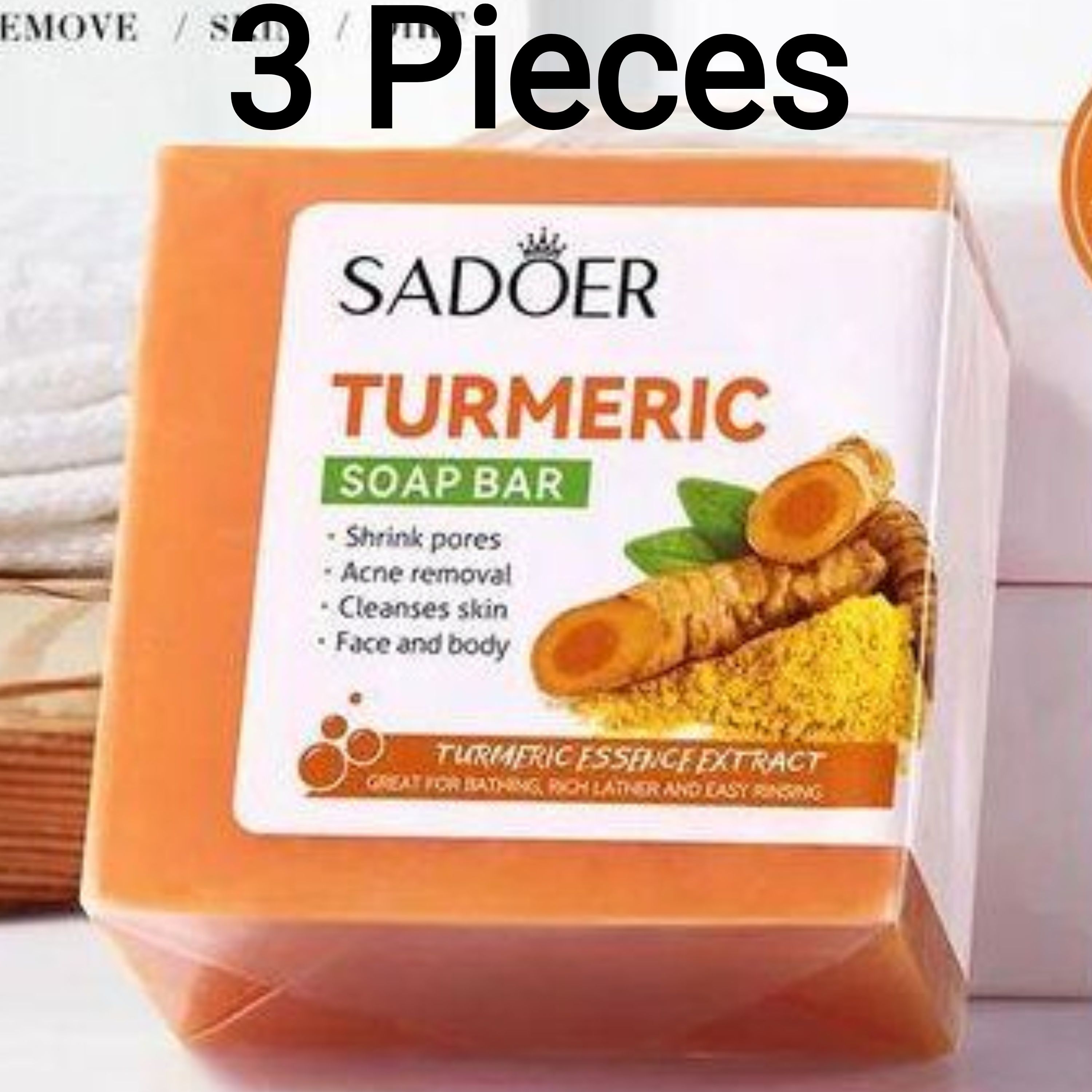 3 Pieces Turmeric Soap, Tumeric Soap, Moisturizes the Skin, Increase Water Retention, Remove Acnes, Like Vitamin C it Fade Dark Marks, Shrink Pores, Brighten Skin, Soften Skin, Anti Acne, Oil Control
