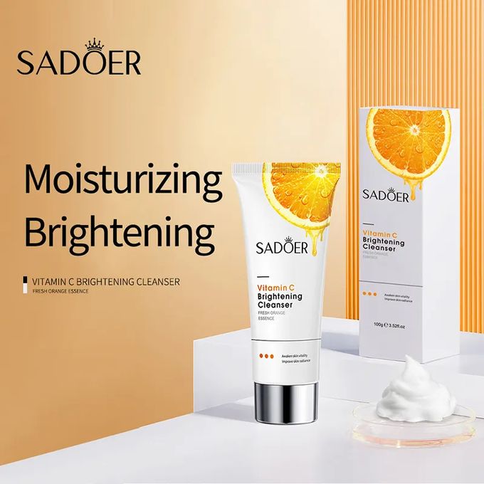 Sadoer 4 in 1 Vitamin C Skincare Set – Vitamin C Cleanser + Vitamin C Essence + Vitamin C Lip Balm + SPF50 Sunscreen  Face Brightening, Dark Spot Removal, Hydration, UV Protection & Anti-Aging