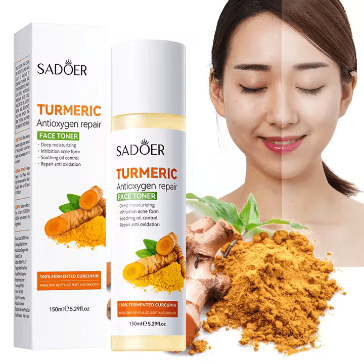 5 in 1 Sadoer Turmeric Set, Tumeric Cleanser + Face Serum +Face Toner + Face Cream + Tumeric Soap, with unparelled Vitamin C capabilities, Helps in Preven Acne, Sooth, Hydrate, Lighjten Acne Marks
