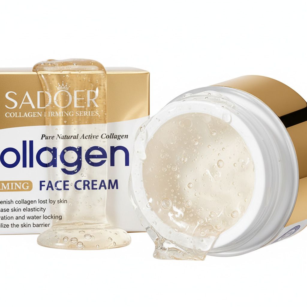 Sadoer Collagen 3 Pieces, Collagen Anti Aging Cleanser + Anti Aging Collagen Serum + Collagen Firming Face Cream, can Add Vitramin C, For Anti Aging, Moisturizing, Cleansing, Anti Wrinkles,